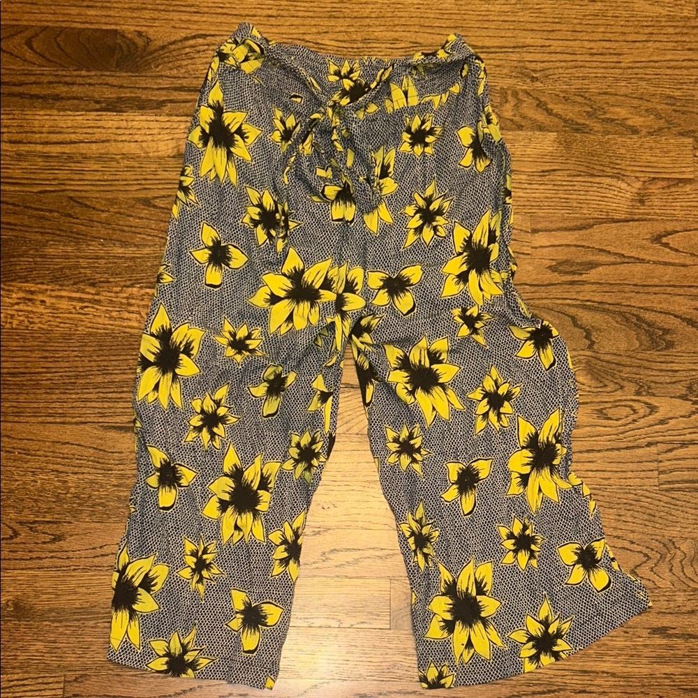Anthropologie (porridge) Floral Wide-Leg Pants Yellow Sunflowers mid calf length
